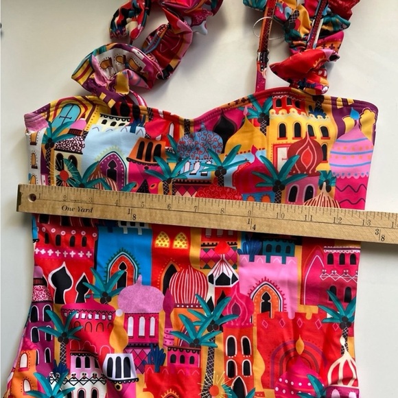 Sporlike One Piece Swimsuit Ruffle Straps Colorful New Size Small - Picture 6 of 7